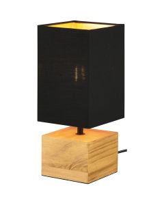 LED Tafellamp - Tafelverlichting - Trion Wooden - E14 Fitting - Vierkant - Mat Zwart/Goud - Hout