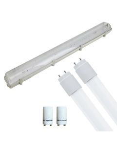 LED TL Armatuur met T8 Buis Incl. Starter - Aigi Hari - 120cm Dubbel - 32W - Helder/Koud Wit 6400K - Waterdicht IP65