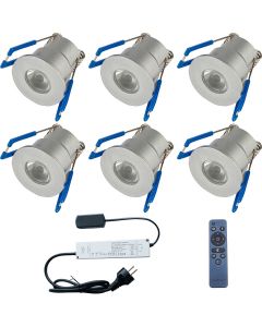 LED Veranda Spot Complete Set - Velvalux - 6 Stuks - 3W - Warm Wit 3000K - Dimbaar - Waterdicht IP65 - Inbouw - Rond - Mat Zilver - Aluminium - 12V