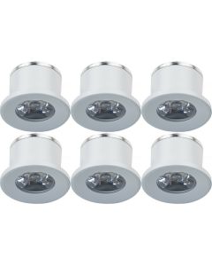 LED Veranda Spot Verlichting 6 Pack - 1W - Warm Wit 3000K - Inbouw - Dimbaar - Rond - Mat Wit - Aluminium - Ø31mm