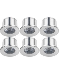 LED Veranda Spot Verlichting 6 Pack - 1W - Warm Wit 3000K - Inbouw - Rond - Mat Zilver - Aluminium - Ø31mm