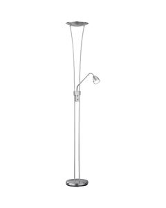 LED Vloerlamp - Trion Azorina - 20W + 5W - Warm Wit 3000K - 2-lichts - Dimbaar - Rond - Mat Nikkel - Aluminium