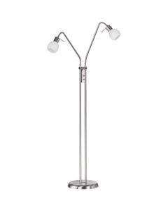 LED Vloerlamp - Trion Besina - E14 Fitting - 2-lichts - Flexibele Arm - Rond - Mat Nikkel - Aluminium