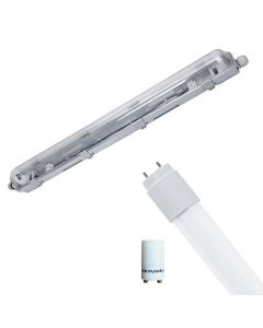 LED Waterdichte TL Armatuur met T8 Buis - Velvalux Strela - 60cm - Enkel - Koppelbaar - Waterdicht IP65 - 8W - Helder/Koud Wit 6400K