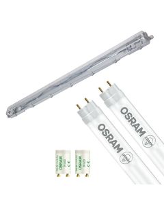 LED Waterdichte TL Armatuur met T8 Buizen - Velvalux Strela - 120cm - Dubbel - Koppelbaar - Waterdicht IP65 - OSRAM - SubstiTUBE Value EM 865 - 32.4W - Helder/Koud Wit 6500K | Vervangt 72W