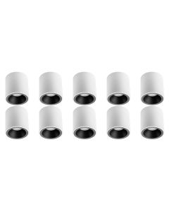 Opbouwspot 10 Pack - Pragmi Cliron Pro - GU10 Fitting - Opbouw Rond - Mat Wit/Zwart - Aluminium - Verdiept - Ø90mm