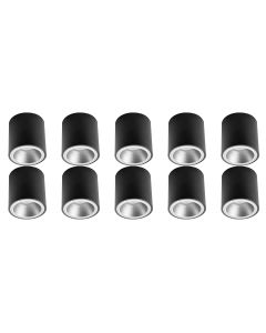 Opbouwspot 10 Pack - Pragmi Cliron Pro - GU10 Fitting - Opbouw Rond - Mat Zwart/Zilver - Aluminium - Verdiept - Ø90mm