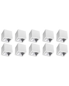 Opbouwspot 10 Pack - Pragmi Cliron Pro - GU10 Fitting - Opbouw Vierkant - Mat Wit/Zilver - Aluminium - Verdiept - Ø90mm