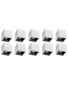 Opbouwspot 10 Pack - Pragmi Cliron Pro - GU10 Fitting - Opbouw Vierkant - Mat Wit/Zwart - Aluminium - Verdiept - Ø90mm