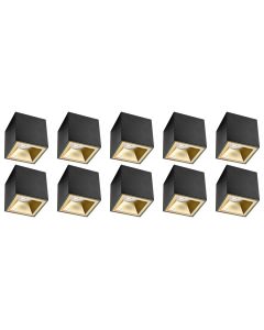 Opbouwspot 10 Pack - Pragmi Cliron Pro - GU10 Fitting - Opbouw Vierkant - Mat Zwart/Goud - Aluminium - Verdiept - Ø90mm