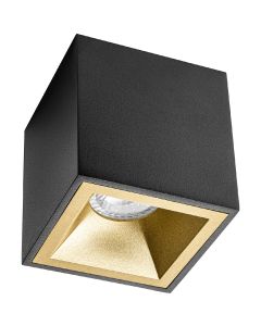 Opbouwspot GU10 - Pragmi Cliron Pro - Opbouw Vierkant - Mat Zwart/Goud - Aluminium - Verdiept - 90mm