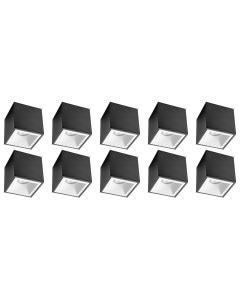 Opbouwspot 10 Pack - Pragmi Cliron Pro - GU10 Fitting - Opbouw Vierkant - Mat Zwart/Wit - Aluminium - Verdiept - Ø90mm