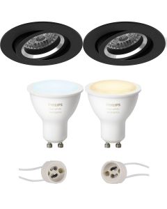 PHILIPS HUE - LED Spot Set GU10 - White Ambiance - Bluetooth - Pragmi Aerony Pro - Inbouw Rond - Mat Zwart - Kantelbaar - Ø82mm