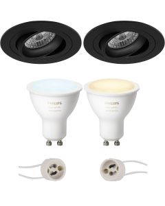 PHILIPS HUE - LED Spot Set GU10 - White Ambiance - Bluetooth - Pragmi Alpin Pro - Inbouw Rond - Mat Zwart - Kantelbaar Ø92mm