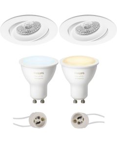 PHILIPS HUE - LED Spot Set GU10 - White Ambiance - Bluetooth - Pragmi Delton Pro - Inbouw Rond - Mat Wit - Kantelbaar - Ø82mm