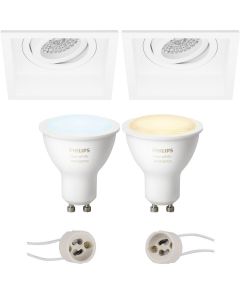 PHILIPS HUE - LED Spot Set GU10 - White Ambiance - Bluetooth - Pragmi Domy Pro - Inbouw Vierkant - Mat Wit - Verdiept - Kantelbaar - 105mm