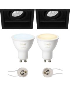 PHILIPS HUE - LED Spot Set GU10 - White Ambiance - Bluetooth - Pragmi Domy Pro - Inbouw Vierkant - Mat Zwart - Verdiept - Kantelbaar - 105mm