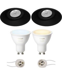 PHILIPS HUE - LED Spot Set GU10 - White Ambiance - Bluetooth - Pragmi Nivas Pro - Inbouw Rond - Mat Zwart - Trimless - Kantelbaar - Ø150mm