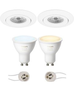 PHILIPS HUE - LED Spot Set GU10 - White Ambiance - Bluetooth - Pragmi Uranio Pro - Inbouw Rond - Mat Wit - Kantelbaar - Ø82mm