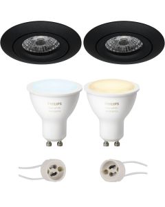 PHILIPS HUE - LED Spot Set GU10 - White Ambiance - Bluetooth - Pragmi Uranio Pro - Inbouw Rond - Mat Zwart - Kantelbaar - Ø82mm