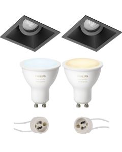 PHILIPS HUE - LED Spot Set GU10 - White Ambiance - Bluetooth - Pragmi Zano Pro - Inbouw Vierkant - Mat Zwart - Kantelbaar - 93mm