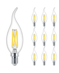 PHILIPS - LED Lamp E14 10 Pack - MASTER LED E14 Gebogen-Tip Kaars Filament Helder 3.4W 470lm - 922-927 Dim to Warm 2200K-2700K - Beste Kleurweergave - Dimbaar | Vervangt 40W