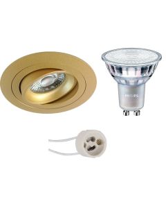 PHILIPS - LED Spot Set - MASTER 927 36D VLE - Pragmi Alpin Pro - GU10 Fitting - DimTone Dimbaar - Inbouw Rond - Mat Goud - 3.7W - Warm Wit 2200K-2700K - Kantelbaar - Ø92mm