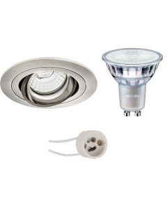 PHILIPS - LED Spot Set - MASTER 927 36D VLE - Pragmi Alpin Pro - GU10 Fitting - DimTone Dimbaar - Inbouw Rond - Mat Nikkel - 3.7W - Warm Wit 2200K-2700K - Kantelbaar - Ø92mm