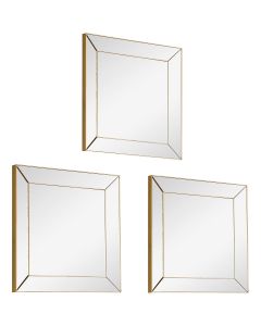 Spiegel Set - Trion Alexy - 3 Stuks Hangspiegels in Frame - Vierkant - Goud - Kunststof 1