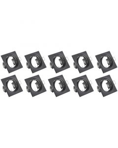 Spot Armatuur 10 Pack - GU10 Fitting - Inbouw Vierkant - Mat Zwart Aluminium - Kantelbaar 80mm