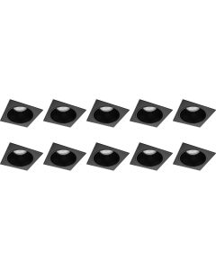 Spot Armatuur 10 Pack - Pragmi Minko Pro - GU10 Fitting - Inbouw Vierkant - Mat Zwart - Aluminium - Verdiept - Ø90mm