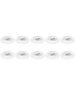 Spot Armatuur 10 Pack - Pragmi Domy Pro - GU10 Fitting - Inbouw Rond - Mat Wit - Aluminium - Verdiept - Kantelbaar - Ø105mm