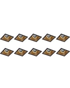 Spot Armatuur 10 Pack - Pragmi Zano Pro - GU10 Fitting - Inbouw Vierkant - Mat Zwart/Goud - Aluminium - Kantelbaar - 93mm