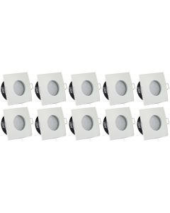 Spot Armatuur GU10 10 Pack - Waterdicht IP65 - Inbouw Vierkant - Mat Wit Aluminium/Glas - 82mm