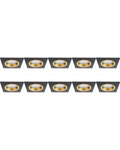 Spot Armatuur 10 Pack - Pragmi Rodos Pro - GU10 Fitting - Inbouw Vierkant - Mat Zwart/Goud - Aluminium - 93mm