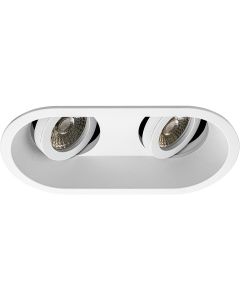 Spot Armatuur GU10 - Pragmi Zano Pro - Inbouw Ovaal Dubbel - Mat Wit - Aluminium - Kantelbaar - 185x93mm