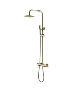 Thermostatische Regendoucheset - Leoni Rimbo - 20cm - Ronde Hoofddouche - Staafhanddouche - RVS - PVD - Geborsteld Goud