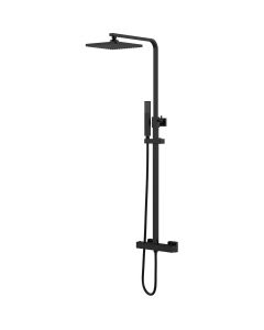 Thermostatische Regendoucheset - Leoni Rimbo - 22cm - Vierkante Hoofddouche - Staafhanddouche - RVS - Mat Zwart