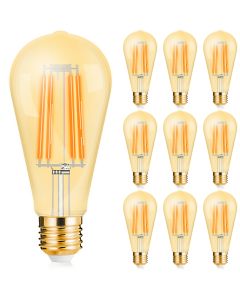 Voordeelpak 10x LED Lamp E27 Edison Filament - Brinton - Amber 6W 540lm - 822 Zeer Warm Wit 2200K - ST64 | Vervangt 45W