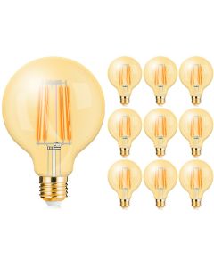 Voordeelpak 10x LED Lamp E27 Globe Filament - Brinton - Amber 6W 540lm - 822 Zeer Warm Wit 2200K - G125 | Vervangt 45W