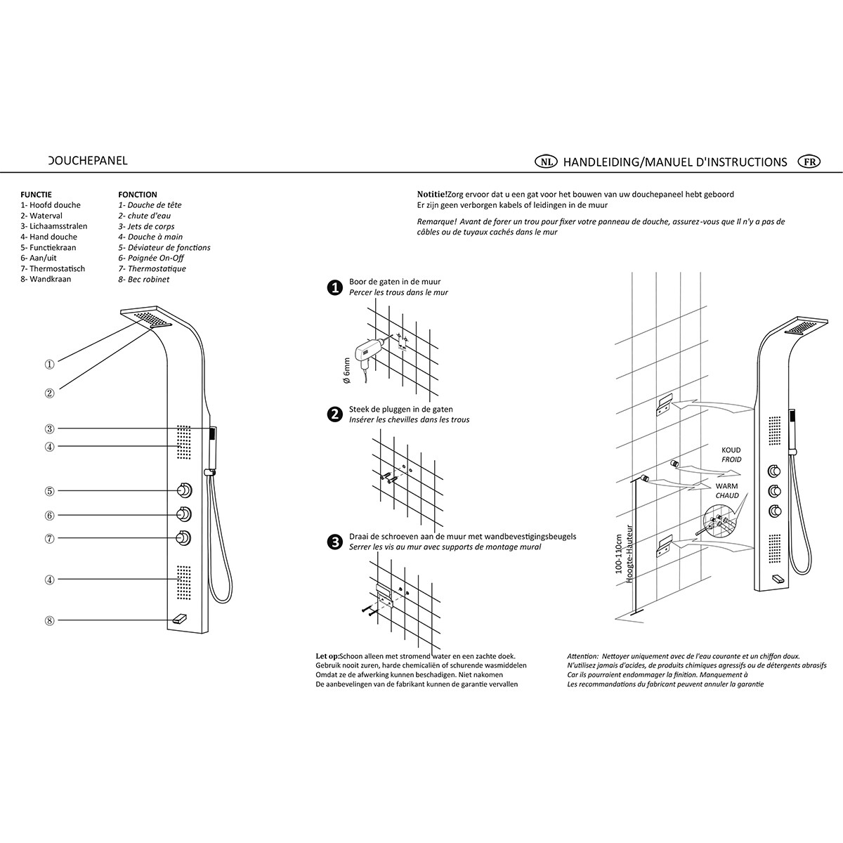 Douchepaneel - Douchekolom - Douchezuil - Leoni Santi - 160x20cm - Thermostatisch - RVS - Wit