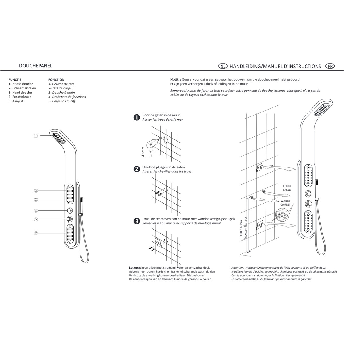 Douchepaneel - Douchekolom - Douchezuil - Leoni Sinty - 150x20cm - Thermostatisch - RVS - Bamboe