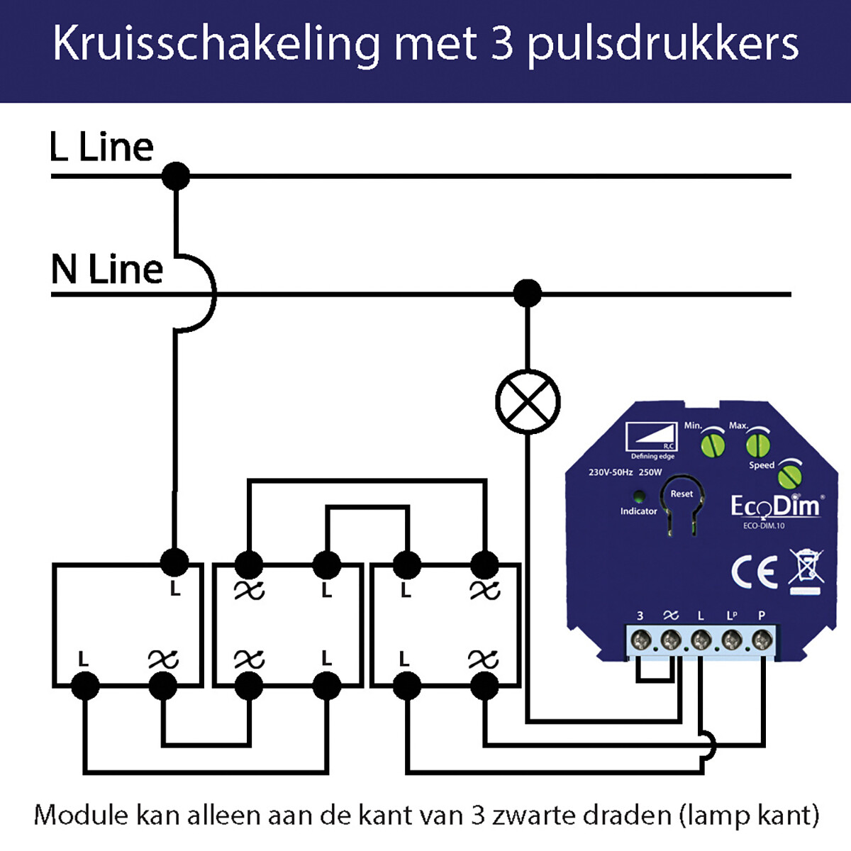 EcoDim - LED Inbouwdimmer Module - Smart WiFi - ECO-DIM.10 - Fase Afsnijding RC - Z-Wave - 0-250W