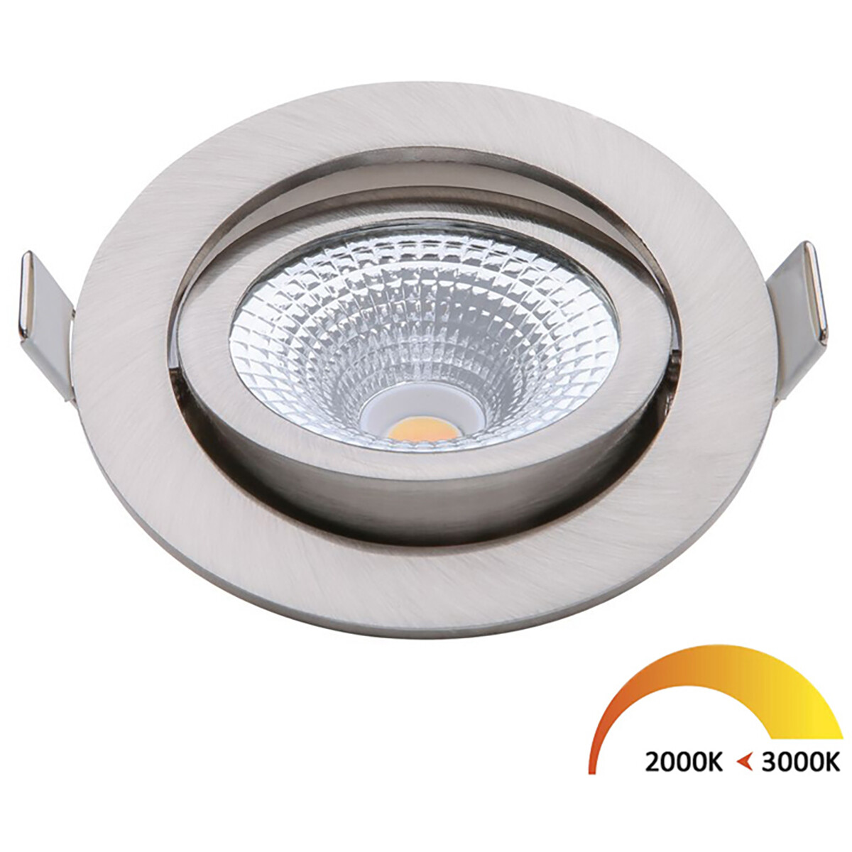 EcoDim - LED Spot - Inbouwspot - ED-10024 - 5W - Waterdicht IP54 - Dimbaar - Dim to Warm - Warm Wit 2000K-3000K - Geborsteld Nikkel - Aluminium - Rond - Kantelbaar