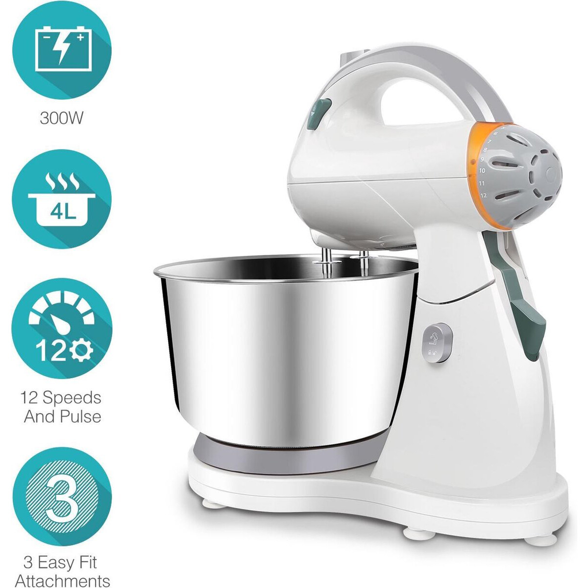 Handmixer met Mengkom - Aigi Surdina - Turbo Functie - 300 Watt - Wit