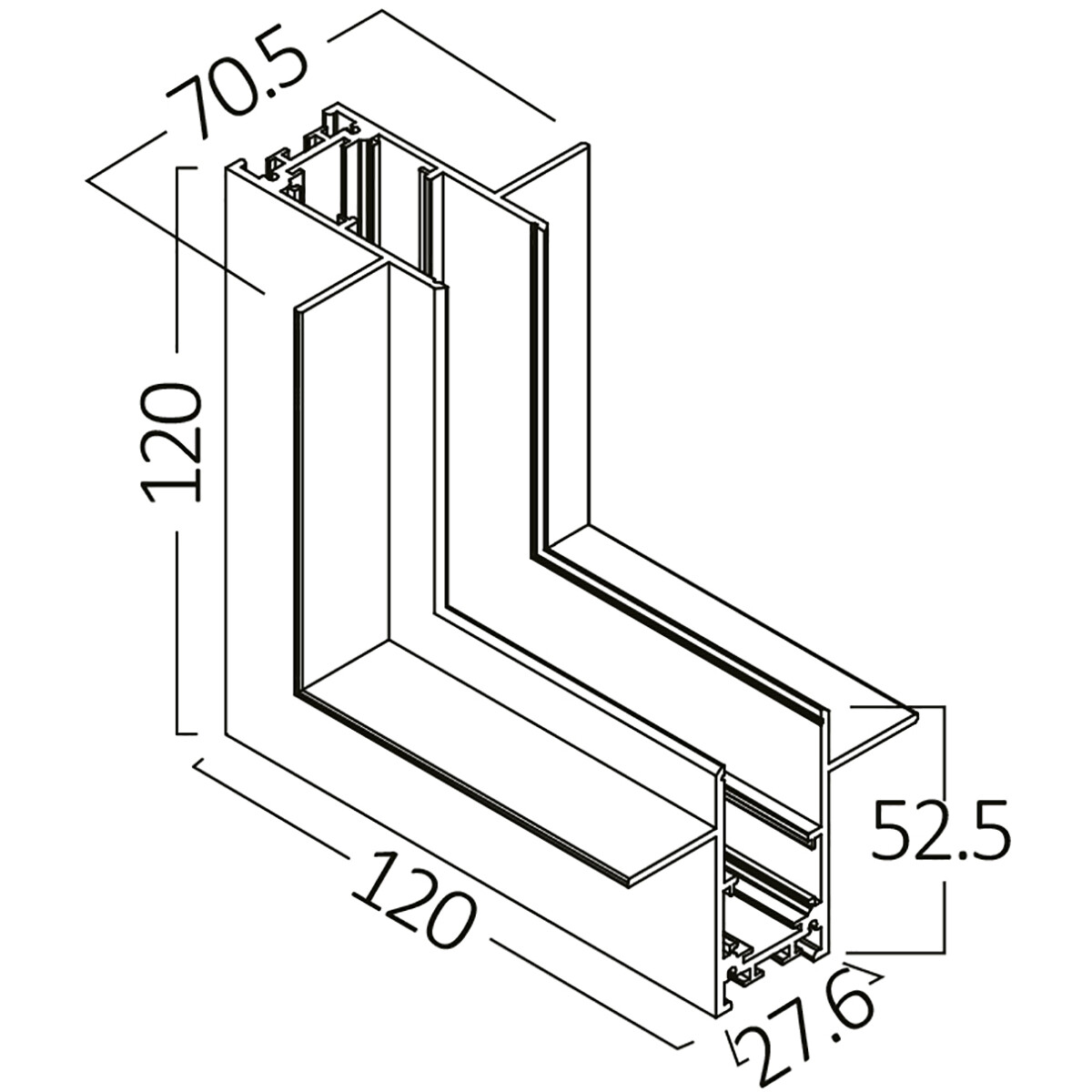 Hoekstuk voor 48V Magnetische Track Rails - Brinton Magni - Inbouw - Plafond naar Muur - Zwart