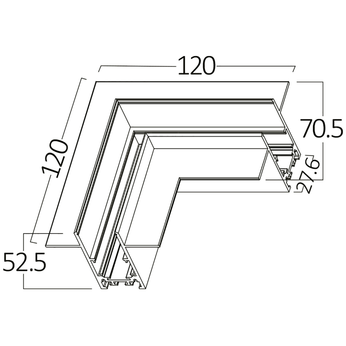 Hoekstuk voor 48V Magnetische Track Rails - Brinton Magni - Inbouw - Plafond - Zwart