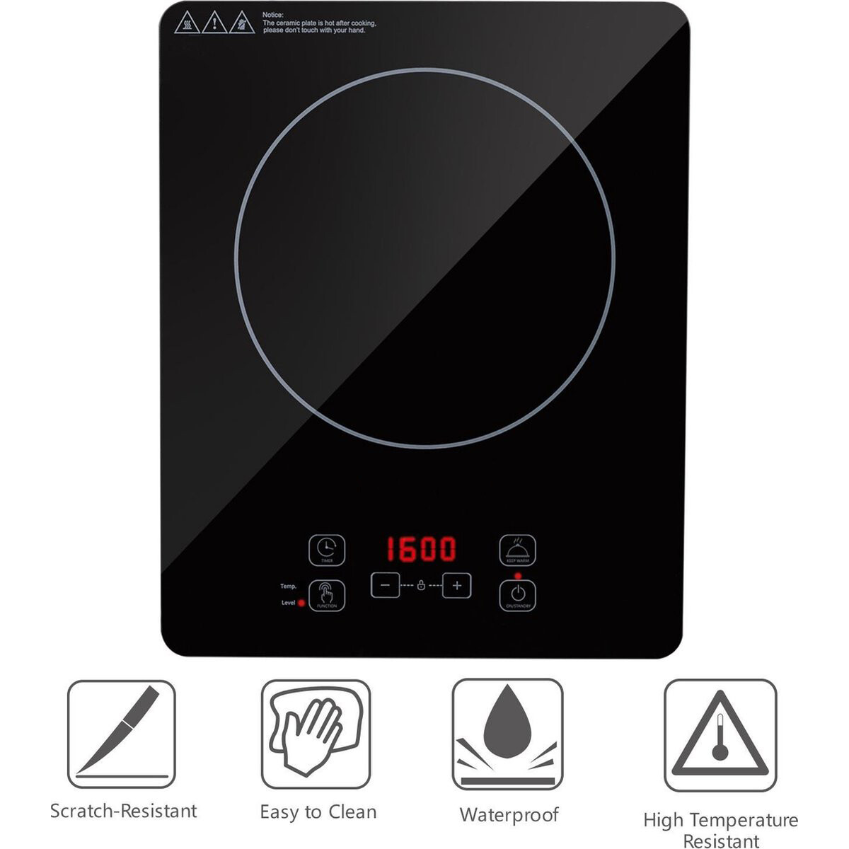 Inductie Kookplaat - Aigi Firany - 2000 Watt - Touch Control - LED Display - Zwart