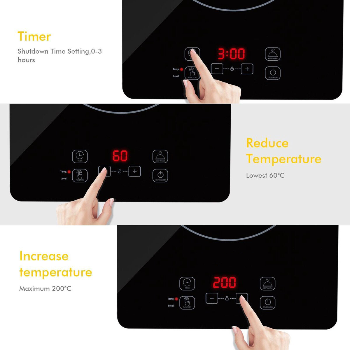 Inductie Kookplaat - Aigi Firany - 2000 Watt - Touch Control - LED Display - Zwart