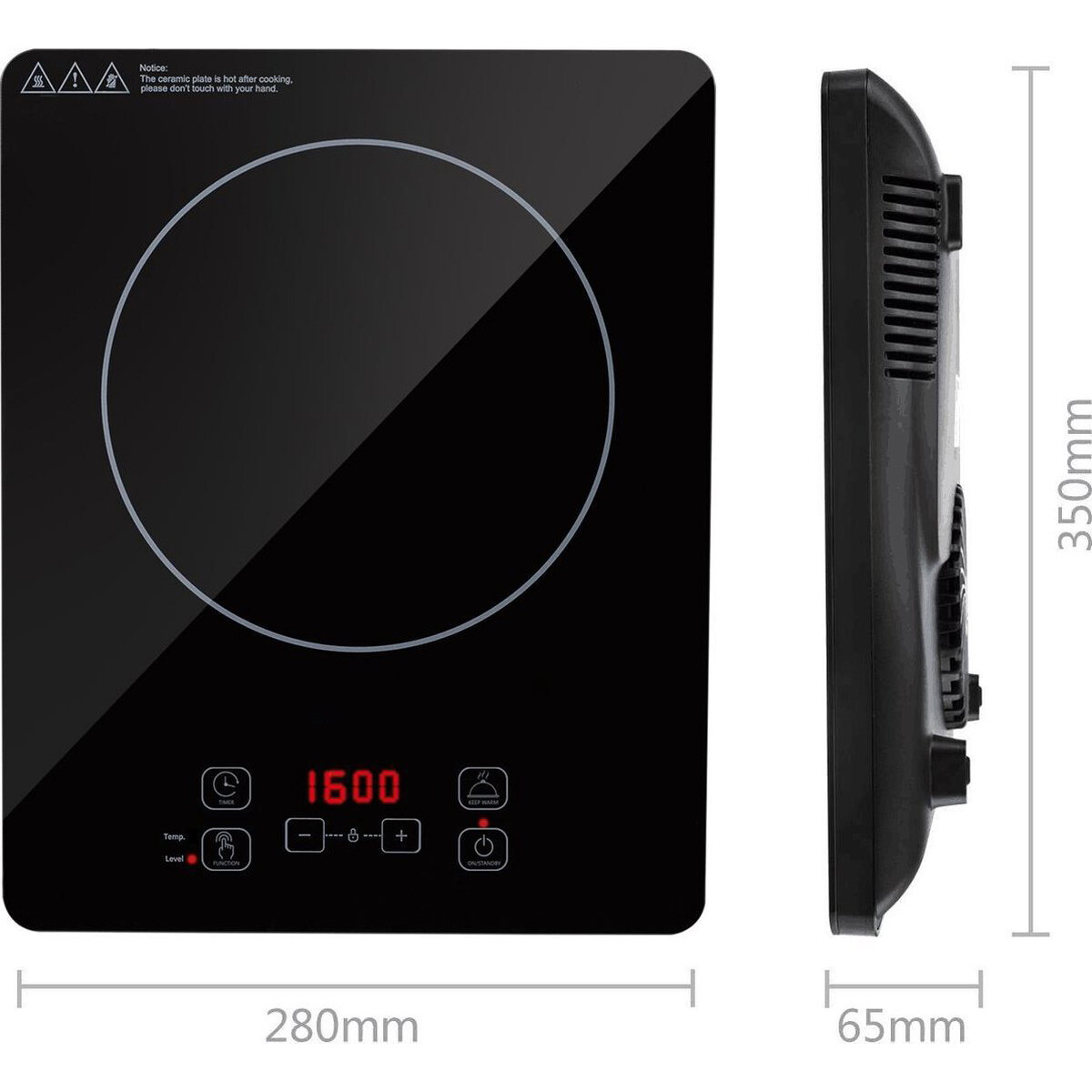 Inductie Kookplaat - Aigi Firany - 2000 Watt - Touch Control - LED Display - Zwart